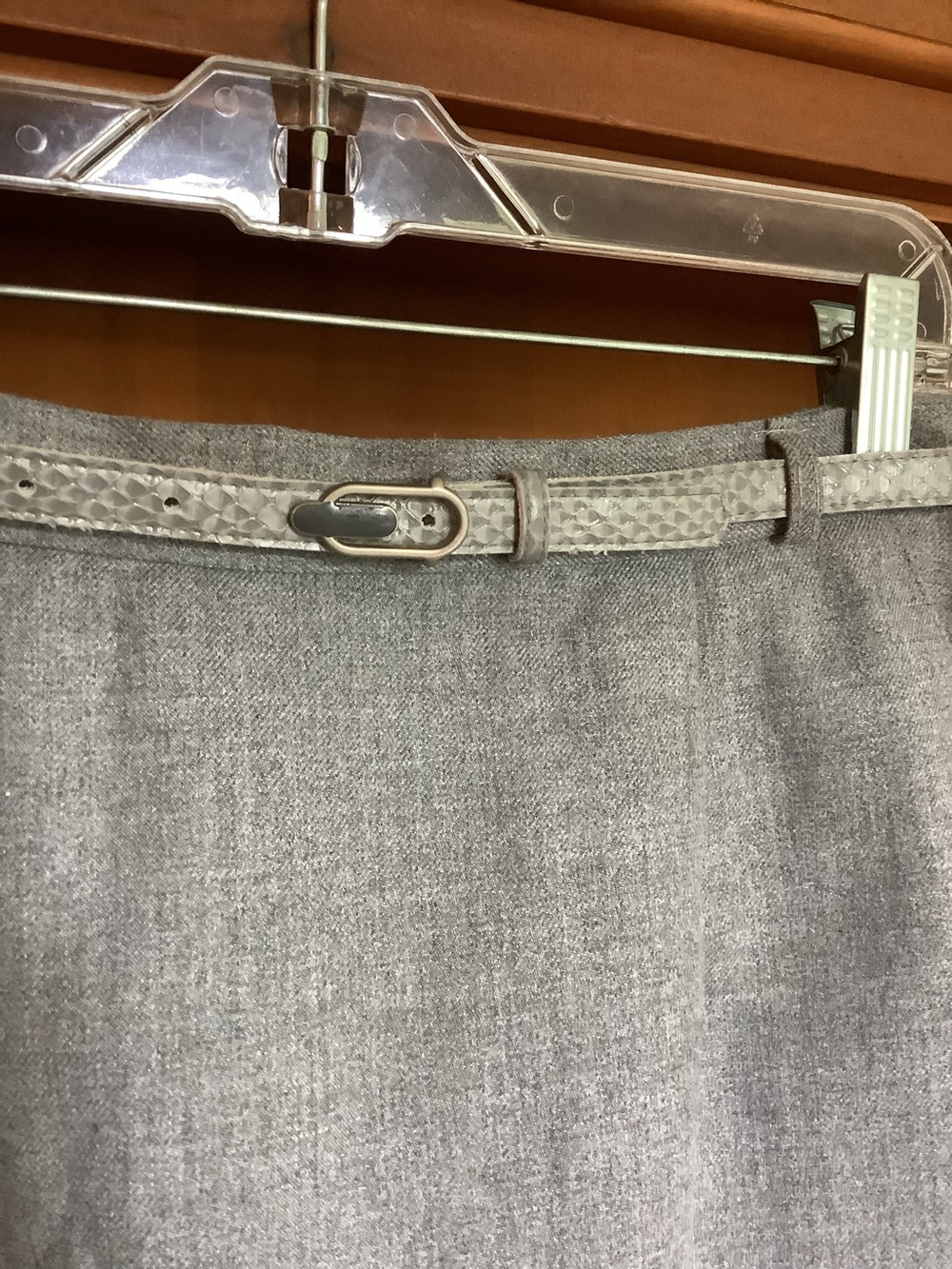 Vtg 80s 90s Grey Midi Pencil Skirt Side Button Slit Belted Pockets Size 11 - Picture 3 of 15